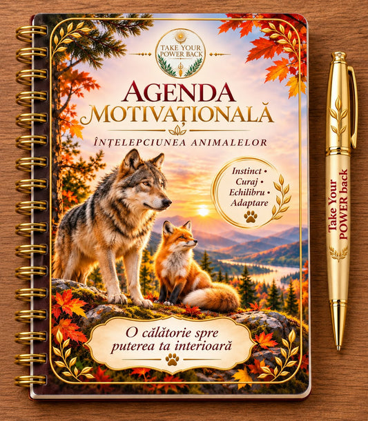 Agenda motivațională — înțelepciunea animalelor — copertă; pix neinclus